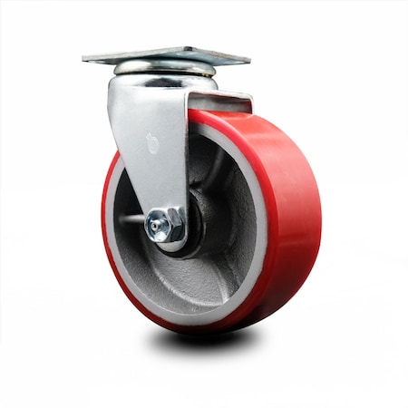 Service Caster 5 Inch Red Poly on Cast Iron Wheel Swivel Caster with Ball Bearing SCC SCC-20S520-PUB-RS